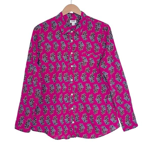 J. Crew Factory Floral cotton button down shirt hot pink signature fit Size XL - Picture 2 of 7